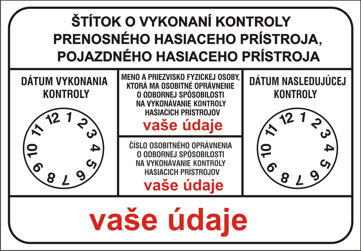 Revízny štítok o vykonaní kontroly prenosného hasiaceho prístroja,biely (možnosť dotlače)